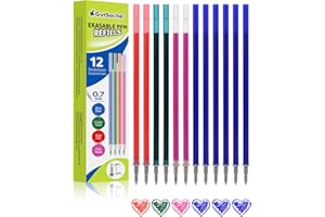 GutSache 12x Recambios Compatible con Legami Bolígrafos [6 Azules, 2 Rojos, 2 Verdes, 2 Rosas], Altura 13 cm, Punta 0,7 mm, Tinta Termosensible, Recambio para Bolígrafo de gel Borrable