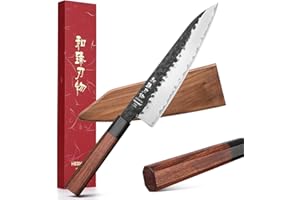 HEZHEN Couteau de Chef en Acier Composite, Lame Tranchante Comme un Rasoir, Fourreau de Couteau en Bois, Couteau de Cuisine en Acier à Haute Teneur en Carbone, Manche Octogonal en Bois Rouge