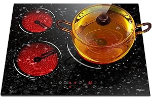 HOBSIR HOB Piano Cottura Vetroceramica a 3 Piastre, Piano Cottura in Ceramica 60CM, Vetro Marmo, Sensor-Touch Control, 9 Livelli di Potenza, 5700W, Cablato, Senza Spina, LH07