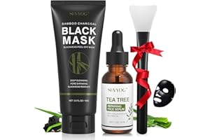 Blackhead Peel Off Face Mask, SHVYOG 3-in-1 Blackhead Remover Charcoal Mask with Brush & Tea Tree Serum, Purifying Deep Cleansing Black Mask for Blackheads, Dirt, Acne, Pores Shrinking (100g+30ml)