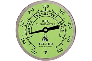 Tel-Tru BQ300 Barbecue Thermometer, 7.6cm glow dial with zones, 10.2cm stem, 100/500 degrees F