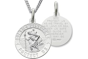 CHRISTOPHER JAMES OF LONDON 925 Sterling Silver Large Mens 24mm 3D St Christopher Medal Pendant With Travellers Prayer & Optional Curb Chain In Gift Box (16" to 40")