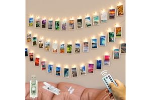 slochi Foto Lichterkette, 5M 50LED USB Fotoclips mit Klammern für Fotos 8 Modi mit Fernbedienung Bilder für Zimmer Wohnzimmer Weihnachten Hochzeiten Warmweiß