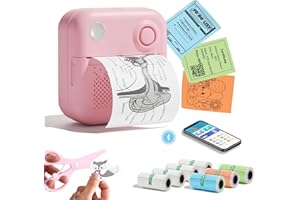 DOLEWA LX-D3 Mini Printer, Bluetooth Pocket Printer, Portable Thermal Printer with 8 Rolls of Stickers, Compatible with iOS and Android, for Learning, Pictures, Receipts, To Do Lists (Pink)