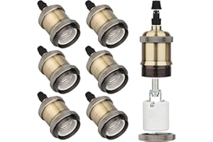 Zevnico E27 Lamp Holder, 6 Pcs E27 Bulb Holder, Bronze Vintage Socket Light Bulb Holder, Ceramic Rated 4A 250V, for DIY Pendant Lamp Ceiling Hanging Light Retro Style Edison Screw Bulb Holder Adaptor