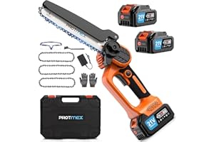 Protmex Mini Chainsaw Cordless 6 Inch - 8000mAh Electric Saws for 80-100 Minutes No Oiling Required Security Lock Cordless Chainsaw with Battery and Charger for Cut Wood Tree Trimming Courtyard Garden