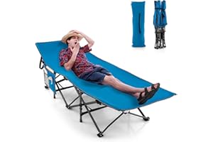 GYMAX Lit de Camp Pliable 1 Personnes, Charge 160kg, Lit de Couchage Robuste avec Pochette 3-en-1, Sac de Transport, Lit de Tente pour Camping, Voyage, Randonnée