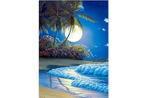 MXJSUA Kit de Pintura de Diamantes 5D Cuadrados, Kit Punto de Cruz Diamante,DIY Pintura al oleo por numeros,Square Diamond Painting Mosaico Bordado para decoración del hogar Luna Junto al mar 30x40