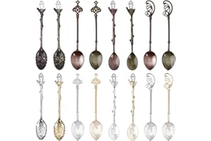 Chostky 16 piezas Cucharas de café retro, cucharas de aleación de cristal, cucharas de postre de vajilla creativa, cucharas de té talladas retro, cucharas de café, pastel de azúcar, sopa de helado