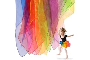 HAKOFS Sensory Scarves - 8 Pcs Rainbow Colour Baby Sensory Toys Dance Juggling Scarfs Silk, Performance Props Accessories 60 x 60 cm for Children Baby Adult Play