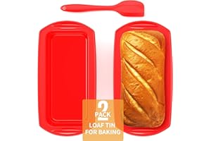 Ankway Prostokątna silikonowa forma do pieczenia chleba ze skrobakiem do ciasta, zestaw 2 szt., nieprzywierająca, silikonowa forma do pieczenia ciast i chlebów, 28 x 14,3 x 6,3 cm, czerwona