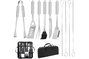 JUAUO 11Pcs Juego de Utensilios Barbacoa de Acero Inoxidable Profesionales Accesorios Barbacoas - Kit Barbacoa Prácticas con Bolsa Portatil - Herramientas Parrilla BBQ para Camping Picnic Exterior
