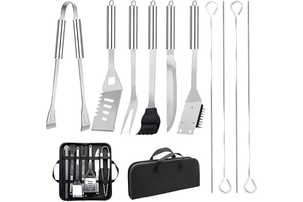 JUAUO 11 Pcs Professionnel d'Accessoires Barbecue en Acier Inoxydable - Ustensiles Barbecue avec Sac Portable - Set d'Outils Barbecue pour Homme Cadeau de Grill en Camping et Pique-Nique en Extérieur