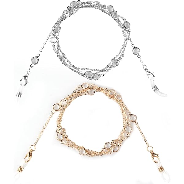 GERNEO® – Stoccolma – Collana di alta qualità e fascia per occhiali in colori vivaci in oro 18 carati o argento 925 – con sfere dorate e pietre nere – per occhiali