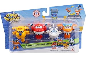 Super Wings EU750040A Supercharged Donnie Jett Astra & Sunny Transform-a-Bots 4 Pack Toys for 3+ Year Old Boys Girls, Multicolored, 2“