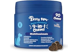 Zesty Paws Multivitaminici 9 in 1 | Integratore per cani | Vitamine per Cani con Glucosammina e Condroitina | Alimento Complementare per cani Anziani di tutte le taglie | Gusto Tacchino | 90 Pezzi