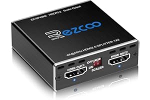 ROFAVEZCO HDMI Splitter 4K 60Hz 1x2 1080P 120Hz HDCP HDR 18Gbps UHD D-olby Vision Atmos Scaler 4K EDID 1080P Dual Monitors HDMI 2.0 Splitter 1 in2 out for PS5,SkyQ,Xbox, Fire Stick BluRay Apple TV Projector