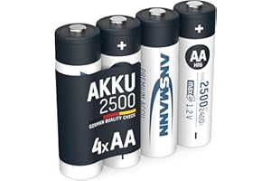 ANSMANN Akku AA 2500 mAh NiMH 1,2 V (4 Stück) - Mignon AA Batterien wiederaufladbar, maxE sorgt für äußerst geringe Selbstentladung für jahrelangen Einsatz