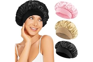 Volhuluk Pack of 3 Silk Bonnet for Sleeping, Silk Satin Hair Cap, Night Soft Breathable Sleep Cap, Reusable Silk Bonnet for Women and Girls, Black, gold, pink
