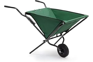 Relaxdays Foldable Wheelbarrow 66 x 64 x 112 cm Folding Barrow Cart of Steel with Strong Polyester, Space-Saving Garden Cart Gardening Wheel Barrow, Holds up to 30 kg, Green