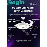 Begin Gizli Kanatlı LED Işıklı Tavan Vantilat&ouml;r&uuml;, Beyaz, Bluetooth Hoparl&ouml;rl&uuml;, Uzaktan Kumandalı, Zaman Ayarlı, 3 Renk Sıcakl