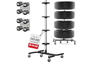 ‎GENTOR GENTOR Felgenbaum XL fahrbar für 4 Autoreifen bis 295mm (16–24 Zoll) – Reifenständer bis 150kg mit Rollen, Feststeller & 8 Reifenmarkierern – stabile & felgenschonende Lagerung