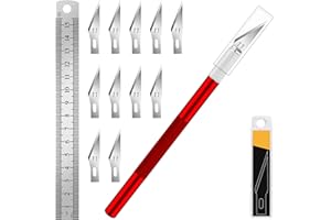 Artcut 1 Pz Coltello Artigianale Coltello Hobby Coltello Exacto con 11 Pz Kit Lame in Acciaio Inossidabile, 1 Pz Acciaio 15 CM Righello per Arte, Scrapbooking, Stencil (Rosso)