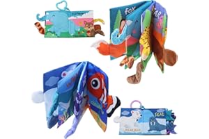 Anevios 2 Pièces Livre Tissu Bébé Eveil 0 3 6 12 Mois Livre Sensoriel Bebe Montessori Jouet Livre Doux Froissé avec 3D Animaux Queues Jouets D'éveil Cadeau de Naissance pour Tout-Petit Garçon Fille