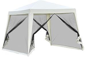 Outsunny Carpa Pabellón de Jardín Carpa con Paneles Laterales y Mosquitero Exterior Gazebo de Acero Poliéster al Aire Libre Color Beige 3x3x2.35m