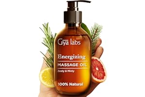 Gya Labs Energetyzujący olejek masażu terapii masażu - Olejki do masażu ciała dla par - Wykonane z cytryny, grejpfruta, rozmarynu, mięty pieprzowej, igieł sosny, jojoba i olejków arganowych (200 ml)