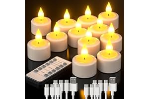 PChero Velas recargables con control remoto, 12pcs LED Sin llama Parpadeo Velas de té USB Luces de velas eléctricas para el hogar Decoración de la fiesta de Navidad