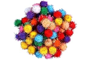 arrderly 25 Pcs 3.5cm Glitter Ball - Interactive Intelligence Play Toys for Cats, Fun Chew & Chase Pom Poms