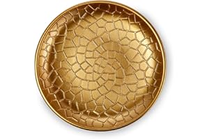 Flanacom Plato Decorativo Premium de Madera - Decoración de Mesa con Adornos - Cuenco de Madera de Diseño - Accesorios de Hogar Moderna - Placa Bandeja Robusta - Frutero - Aprox. 28 x 28cm (Oro)