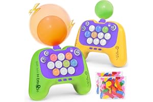 fygurso Handheld Speed Pushing Game Machine with Balloons 2-Player Fidget Game Light Up Quick Push Game Fast Push Puzzle Game Console for 6 7 8 9 10 11 12 Years Old Kids Adults-Yellow+Green