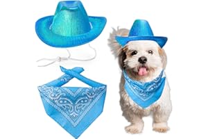 AWOCAN Dog Cowboy Hat Dog CatCostume Bandana West Cowboy Accessories for Pet Metallic Space Shiny Cowboy Hats (Blue)