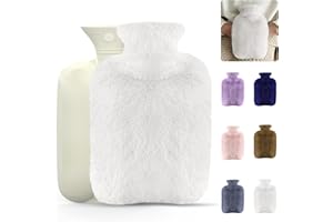 WEJOY Wärmflasche mit Bezug, Wärmflasche mit Kängurutasche für kalte Tage, Wärmflasche 2L für Zuhause hilft Ihnen bei Kälte und Muskelschmerzen, Handwärmer Fußwärmer für Kinder & Erwachsene - Rsd White