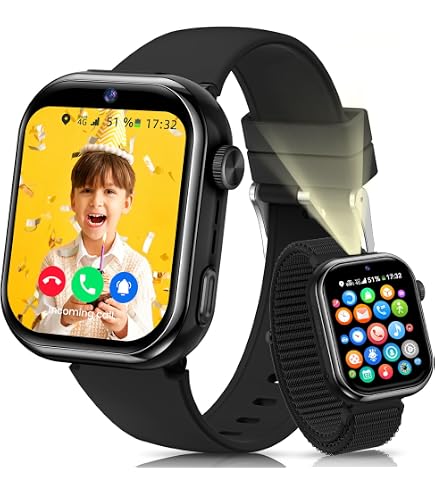 PTHTECHUS Smartwatch 4G Con GPS Per Bambini, Videochiamate, Localizzazione In Tempo Reale, SOS, Giochi E Contapassi, Regalo Ideale Da 4 Anni In Su, Nero