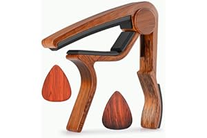 Moreyes Guitare Capo pour guitare acoustique, ukulélé, guitare électrique, basses avec couleur bois médiators Mirabow color