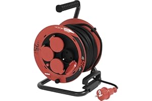 EMOS - Enrouleur de câble 25m - 4 prises avec protection accrue contre les contacts accidentels - étanche & résistant au froid, antichoc - 230V, 10A, 2300W - isolation en gomme, 1,0 mm2, IP44