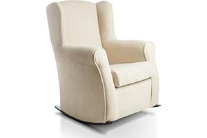 SUENOSZZZ-ESPECIALISTAS DEL DESCANSO Sillon orejero balancin wengué Carla (Sillon Lactancia) Sillón tapizado Antimanchas acualine Color Beige. Mecedora para Dormitorio, Salon o habitacion de Bebe