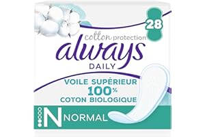 Always Dailies Cotton Protection Protège-Slips Normal 28 Protège-slips, Voile Supérieur 100 % Coton Bio