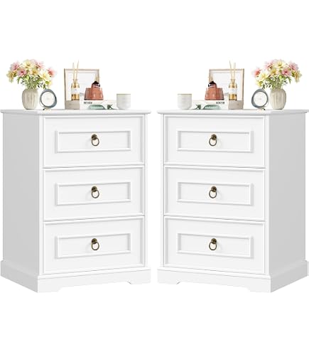 Tables De Chevet Lot De 2 Avec 3 Tiroirs - Noir, 45,5x38x64 Cm - Style Campagne, Rangement Spacieux
