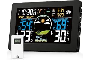 VIFLYKOO Väderstation Trådlös med utomhussensor, väderprognos, Inomhus-/Utomhustermometer och hygrometer, 7,5" VA-skärm, barometer, larm, 4 justerbara bakgrundsbelysningar