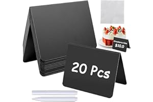 HISDRICUS Lot de 20 ardoises – Mini ardoise 100 x 75 mm – Marque-place et porte-nom de table – Ardoises en PVC Effaçables avec 2 Feutres + 1 Chiffon – Tableau Noir A pour Mariage, Fête, Buffet