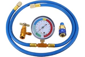 gohantee R134a Recharge Hose Kit with Gauge, AC Refrigerant Recharging Hose Measuring Kit, with Self-Sealing R-134a Can Tap Refrigerant Dispenser to R-12/R-22 Port, R134a Low Side Quick Couple
