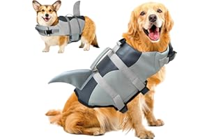 SilverChry Chaleco Natación Perro, Chaleco Salvavidas Tiburones Alta Flotabilidad, Chaleco Perro Salvavidas con Asa, Chalecos Flotantes Ajustable Perros, Perros Seguridad Natación Ropa (Large)