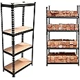 STAR WORK Black Adjustable 4-Shelf Shelving Unit Storage Utility Rack Garage Shelves Display Racks Steel Boltless Rivet Racking 54"(H) x 24"(L) x 12" (D)