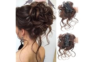 LARFRAECY Long beard ball head wig bun grab clip Fluffy natural scrunchie bridal cocktail hairpin,Messy Hair Bun Extensions Curly Wavy Hair Scrunchies,Messy Bun Hairpiece (Light brown with darker shades)