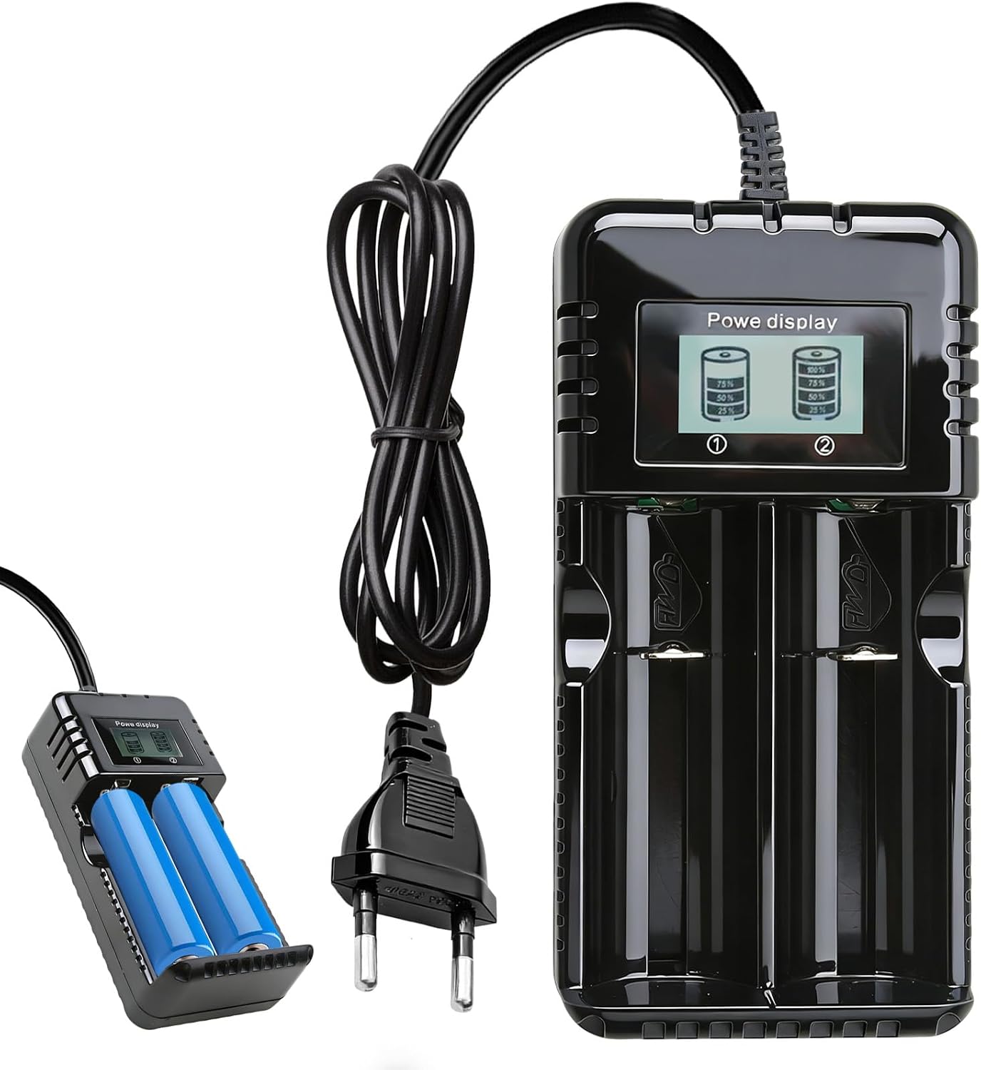 Cargador Pilas Recargables Inteligente con Pantalla LCD, Carga Rapida y Segura para Bateria 18650 26650 14500 16340, Cargador de Pilas Universal Independiente de 2 Ranuras para Li-Ion 3.7V Ni-MH