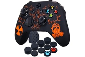 YoRHa Silicona Talla Láser Funda Piel Carcasas Cubierta para Xbox Series X/S Mando x 1 (Radiación Naranja) con Agarres para el Pulgar x 10